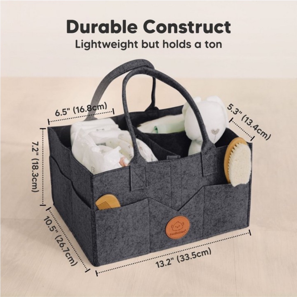 Dark gray felt diaper caddy